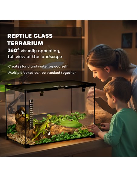 PawHut Glass Reptile Terrarium Insect Breeding Tank Vivarium Habitats with Thermometer for Lizards, Horned Frogs, Snakes, Spider - pic 158922 | FastDaddyshop