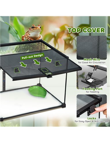 PawHut Glass Reptile Terrarium Insect Breeding Tank Vivarium Habitats with Thermometer for Lizards, Horned Frogs, Snakes, Spider