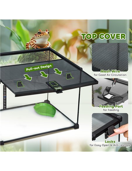 PawHut Glass Reptile Terrarium Insect Breeding Tank Vivarium Habitats with Thermometer for Lizards, Horned Frogs, Snakes, Spider - pic 158923 | FastDaddyshop