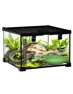 PawHut Glass Reptile Terrarium Insect Breeding Tank Vivarium Habitats with Thermometer for Lizards, Horned Frogs, Snakes, Spider