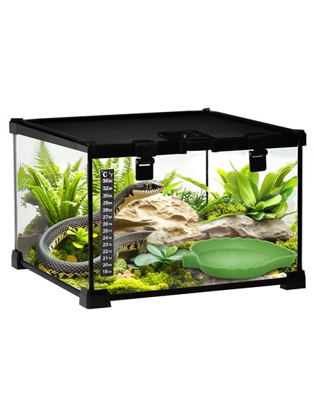 PawHut Glass Reptile Terrarium Insect Breeding Tank Vivarium Habitats with Thermometer for Lizards, Horned Frogs, Snakes, Spider - pic 158928 | FastDaddyshop