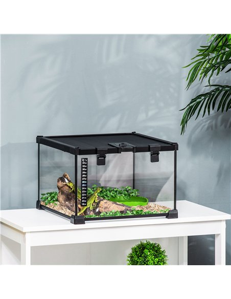PawHut Glass Reptile Terrarium Insect Breeding Tank Vivarium Habitats with Thermometer for Lizards, Horned Frogs, Snakes, Spider - pic 158929 | FastDaddyshop