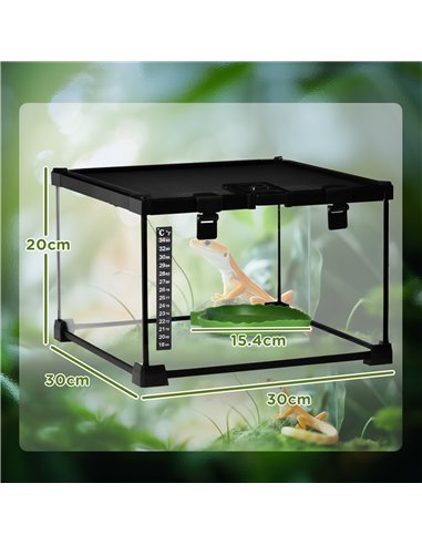 PawHut Glass Reptile Terrarium Insect Breeding Tank Vivarium Habitats with Thermometer for Lizards, Horned Frogs, Snakes, Spider