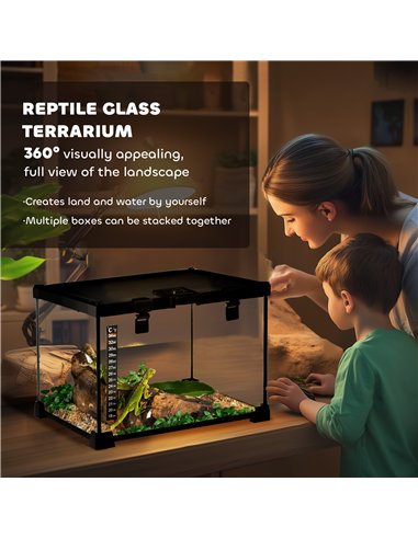 PawHut Glass Reptile Terrarium Insect Breeding Tank Vivarium Habitats with Thermometer for Lizards, Horned Frogs, Snakes, Spider