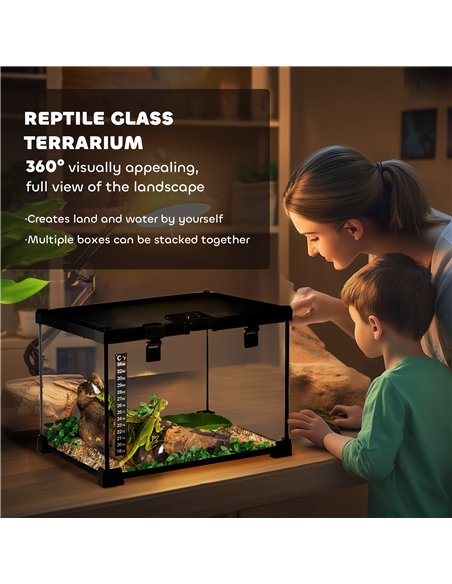 PawHut Glass Reptile Terrarium Insect Breeding Tank Vivarium Habitats with Thermometer for Lizards, Horned Frogs, Snakes, Spider - pic 158931 | FastDaddyshop