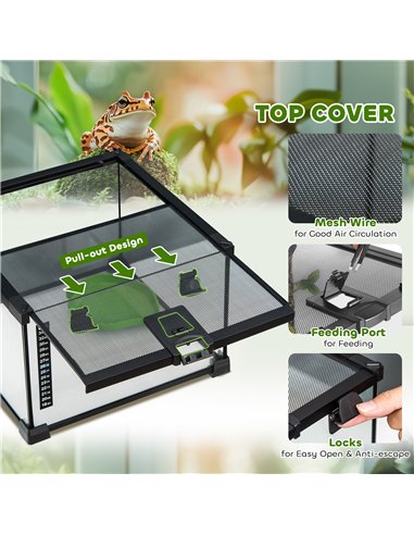 PawHut Glass Reptile Terrarium Insect Breeding Tank Vivarium Habitats with Thermometer for Lizards, Horned Frogs, Snakes, Spider