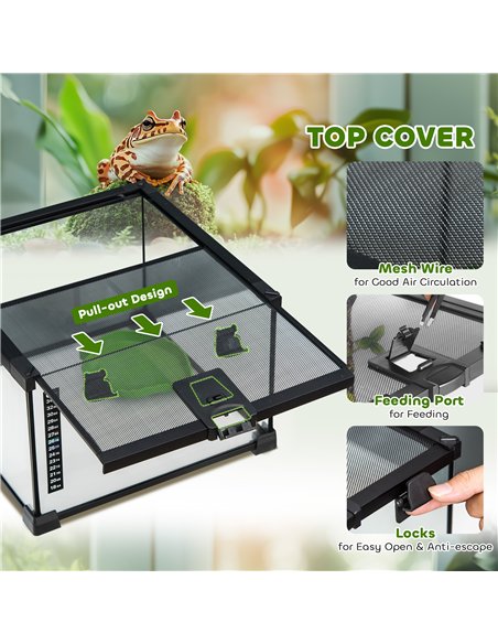 PawHut Glass Reptile Terrarium Insect Breeding Tank Vivarium Habitats with Thermometer for Lizards, Horned Frogs, Snakes, Spider - pic 158932 | FastDaddyshop
