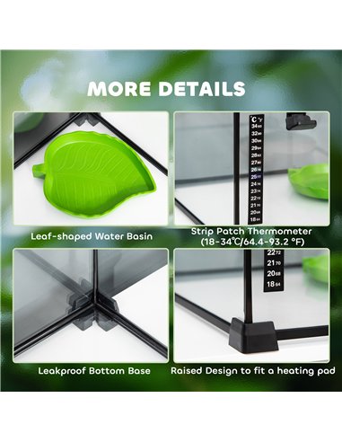 PawHut Glass Reptile Terrarium Insect Breeding Tank Vivarium Habitats with Thermometer for Lizards, Horned Frogs, Snakes, Spider