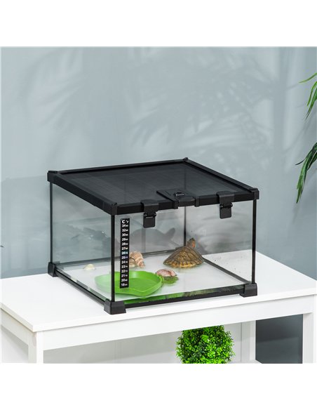 PawHut Glass Reptile Terrarium Insect Breeding Tank Vivarium Habitats with Thermometer for Lizards, Horned Frogs, Snakes, Spider - pic 158936 | FastDaddyshop