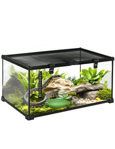 PawHut Glass Reptile Terrarium Insect Breeding Tank Vivarium Habitats with Thermometer for Lizards, Horned Frogs, Snakes, Spider
