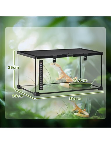 PawHut Glass Reptile Terrarium Insect Breeding Tank Vivarium Habitats with Thermometer for Lizards, Horned Frogs, Snakes, Spider