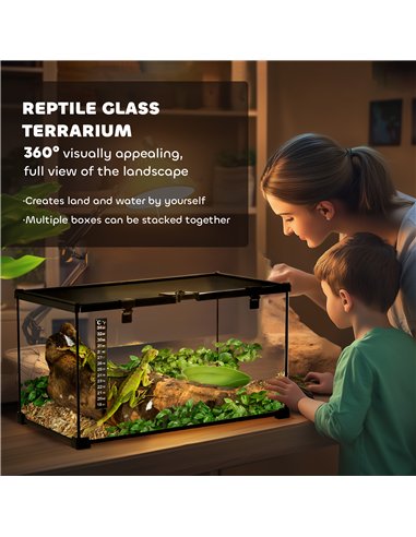 PawHut Glass Reptile Terrarium Insect Breeding Tank Vivarium Habitats with Thermometer for Lizards, Horned Frogs, Snakes, Spider