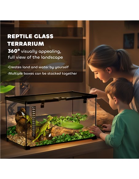 PawHut Glass Reptile Terrarium Insect Breeding Tank Vivarium Habitats with Thermometer for Lizards, Horned Frogs, Snakes, Spider - pic 158940 | FastDaddyshop