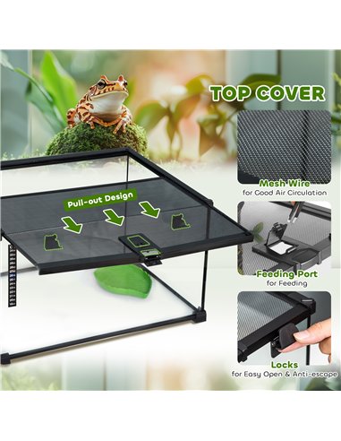 PawHut Glass Reptile Terrarium Insect Breeding Tank Vivarium Habitats with Thermometer for Lizards, Horned Frogs, Snakes, Spider