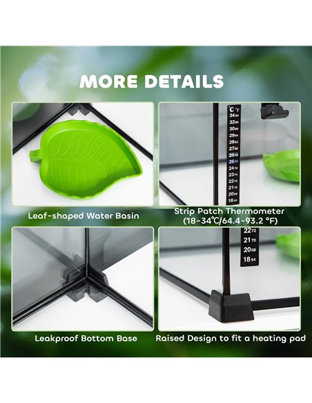PawHut Glass Reptile Terrarium Insect Breeding Tank Vivarium Habitats with Thermometer for Lizards, Horned Frogs, Snakes, Spider - pic 158942 | FastDaddyshop