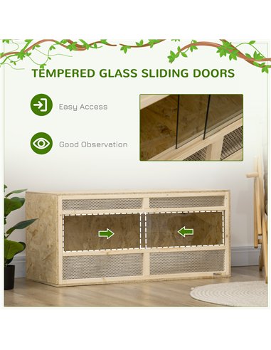 PawHut Reptile Terrarium Vivarium Habitat w/ Transparent Sliding Doors, Breathable Mesh, for Lizards, Horned Frogs, Snakes and C
