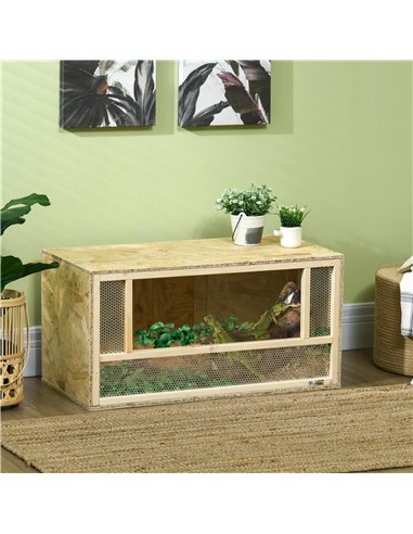 PawHut Reptile Terrarium Vivarium Habitat w/ Transparent Sliding Doors, Breathable Mesh, for Lizards, Horned Frogs, Snakes and C