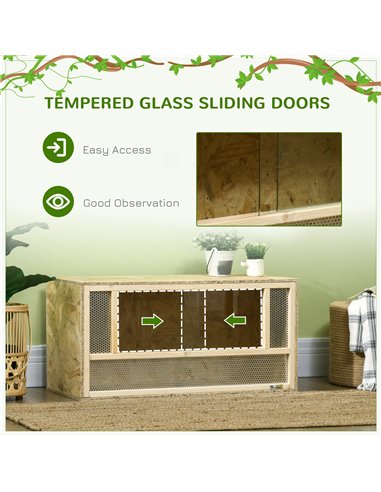 PawHut Reptile Terrarium Vivarium Habitat w/ Transparent Sliding Doors, Breathable Mesh, for Lizards, Horned Frogs, Snakes and C