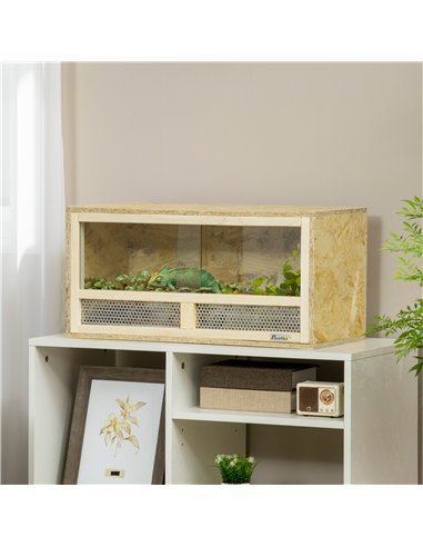 PawHut Reptile Terrarium Vivarium Habitat w/ Transparent Sliding Doors, Breathable Mesh, for Lizards, Horned Frogs, Snakes and C