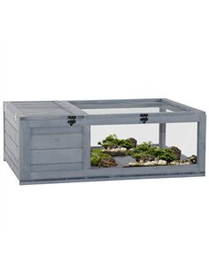 PawHut Tortoise House, Small Reptile Wooden House, with Mesh Roofs, Side Panels, for Turtles, Lizards, Geckos and Snakes