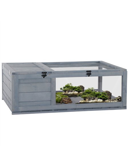 PawHut Tortoise House, Small Reptile Wooden House, with Mesh Roofs, Side Panels, for Turtles, Lizards, Geckos and Snakes - pic 158982 | FastDaddyshop