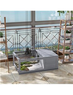 PawHut Tortoise House, Small Reptile Wooden House, with Mesh Roofs, Side Panels, for Turtles, Lizards, Geckos and Snakes 2