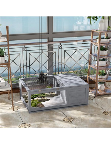 PawHut Tortoise House, Small Reptile Wooden House, with Mesh Roofs, Side Panels, for Turtles, Lizards, Geckos and Snakes - pic 158983 | FastDaddyshop