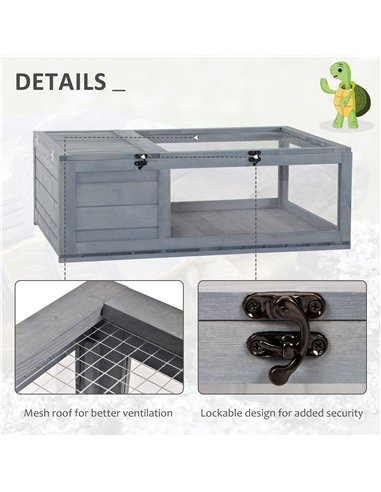 PawHut Tortoise House, Small Reptile Wooden House, with Mesh Roofs, Side Panels, for Turtles, Lizards, Geckos and Snakes