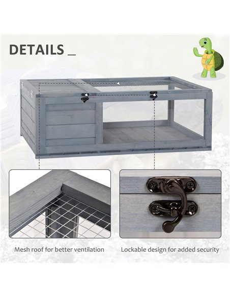 PawHut Tortoise House, Small Reptile Wooden House, with Mesh Roofs, Side Panels, for Turtles, Lizards, Geckos and Snakes - pic 158987 | FastDaddyshop