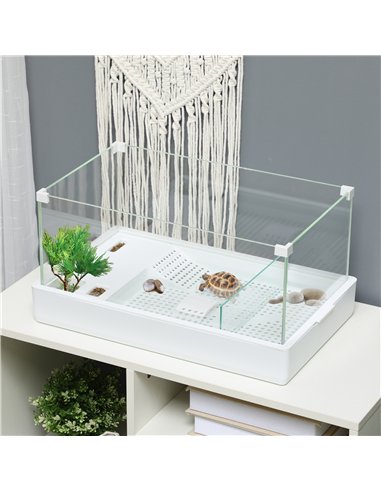 PawHut Turtle Tank, Aquarium Glass Tank w/ Basking Platform, Filter Layer