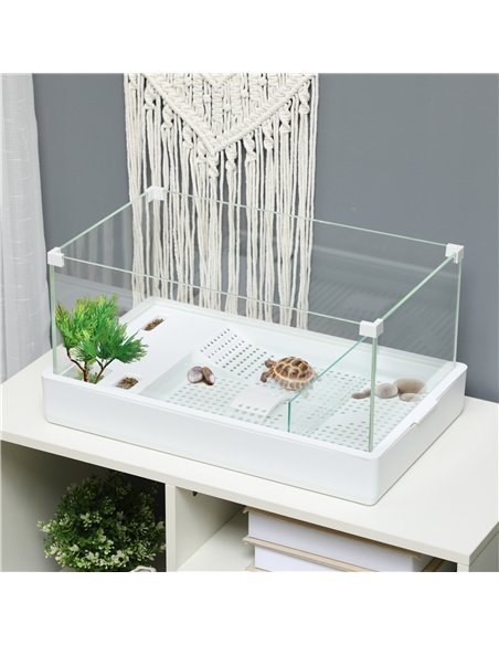 PawHut Turtle Tank, Aquarium Glass Tank w/ Basking Platform, Filter Layer - pic 158992 | FastDaddyshop
