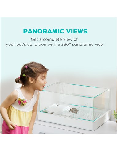 PawHut Turtle Tank, Aquarium Glass Tank w/ Basking Platform, Filter Layer