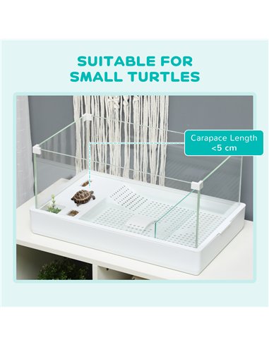 PawHut Turtle Tank, Aquarium Glass Tank w/ Basking Platform, Filter Layer