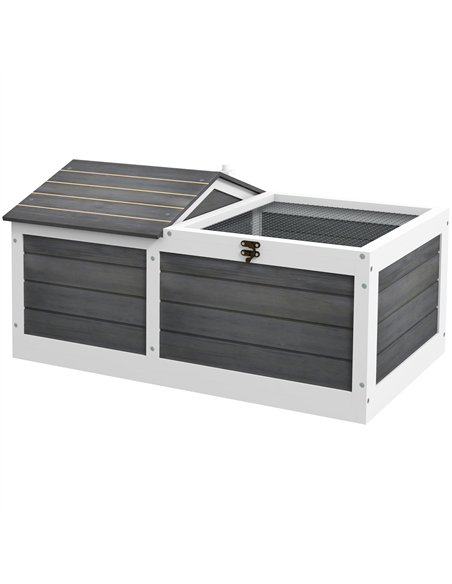 PawHut Wooden Tortoise House, Small Pet Reptile Shelter, with Hide Den and Run - Grey - pic 159000 | FastDaddyshop