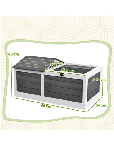 PawHut Wooden Tortoise House, Small Pet Reptile Shelter, with Hide Den and Run - Grey