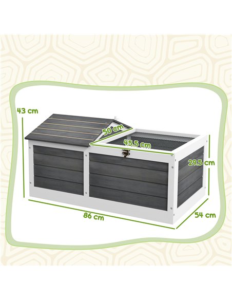 PawHut Wooden Tortoise House, Small Pet Reptile Shelter, with Hide Den and Run - Grey - pic 159002 | FastDaddyshop