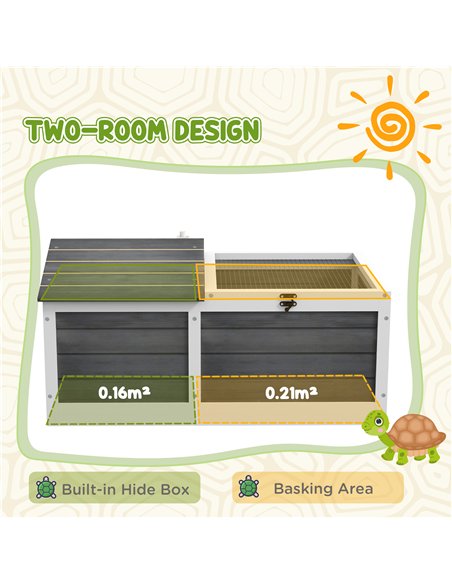 PawHut Wooden Tortoise House, Small Pet Reptile Shelter, with Hide Den and Run - Grey - pic 159003 | FastDaddyshop