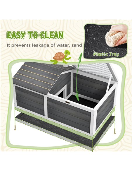 PawHut Wooden Tortoise House, Small Pet Reptile Shelter, with Hide Den and Run - Grey - pic 159005 | FastDaddyshop