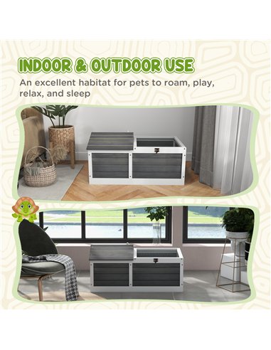 PawHut Wooden Tortoise House, Small Pet Reptile Shelter, with Hide Den and Run - Grey