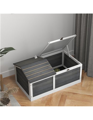 PawHut Wooden Tortoise House, Small Pet Reptile Shelter, with Hide Den and Run - Grey