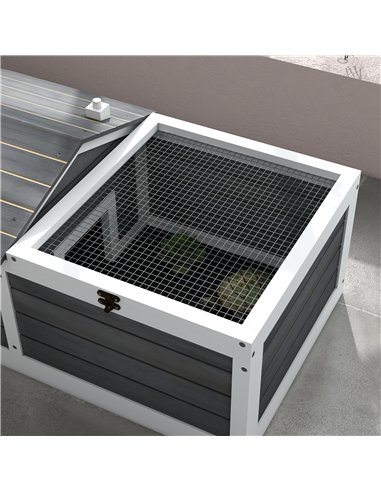 PawHut Wooden Tortoise House, Small Pet Reptile Shelter, with Hide Den and Run - Grey