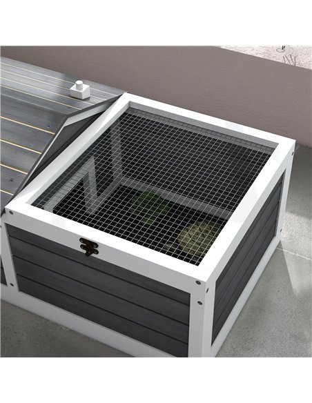 PawHut Wooden Tortoise House, Small Pet Reptile Shelter, with Hide Den and Run - Grey - pic 159008 | FastDaddyshop