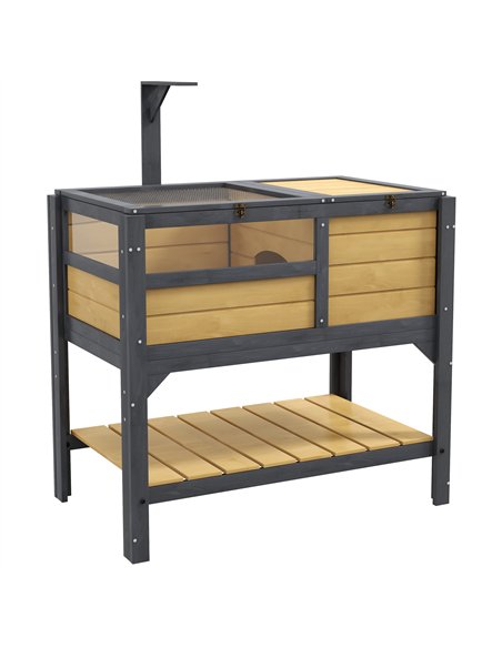 PawHut Wooden Tortoise House, with Shelter, Run, Shelf, Lamp Holder, Tray - pic 159009 | FastDaddyshop