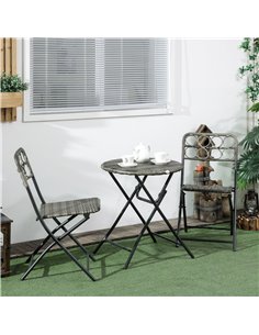 Outsunny 3 PCS Rattan Wicker Bistro Set with Easy Folding Coffee Table and Chairs, Grey 2