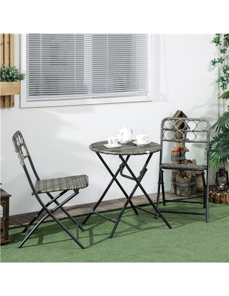 Outsunny 3 PCS Rattan Wicker Bistro Set with Easy Folding Coffee Table and Chairs, Grey - pic 15901 | FastDaddyshop