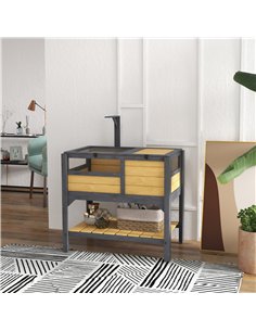 PawHut Wooden Tortoise House, with Shelter, Run, Shelf, Lamp Holder, Tray 2