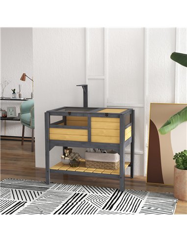 PawHut Wooden Tortoise House, with Shelter, Run, Shelf, Lamp Holder, Tray