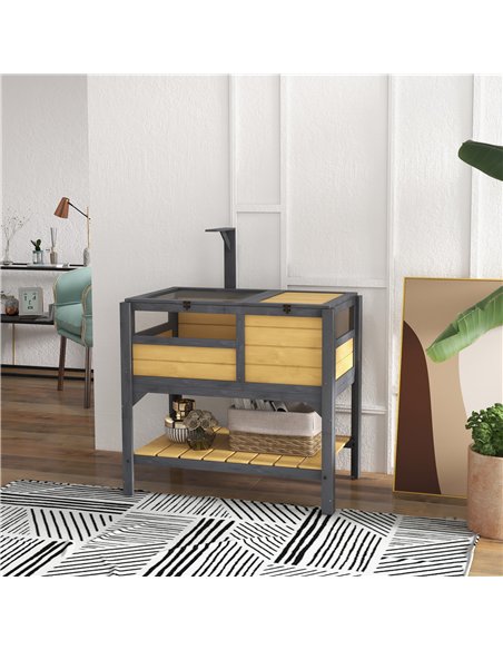PawHut Wooden Tortoise House, with Shelter, Run, Shelf, Lamp Holder, Tray - pic 159010 | FastDaddyshop