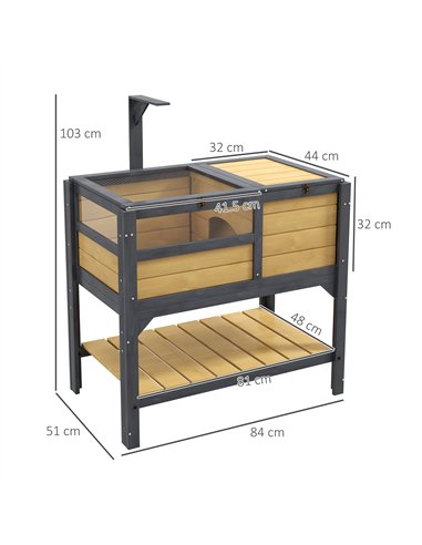 PawHut Wooden Tortoise House, with Shelter, Run, Shelf, Lamp Holder, Tray