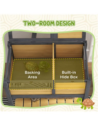 PawHut Wooden Tortoise House, with Shelter, Run, Shelf, Lamp Holder, Tray